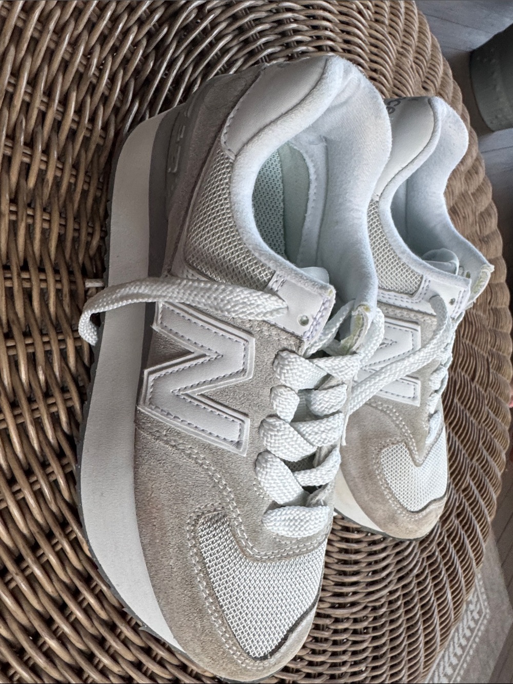New Balance Women’s White and Light Gray Platform Sneakers - Picture 2 of 10